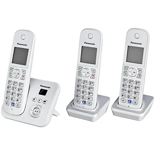 Panasonic TG6823G Trio - Schnurloses DECT-Telefon mit 3 Mobilteilen, Anrufbeantworter und strahlungsarmem Nachtmodus