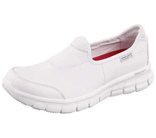Skechers Damen Sure Track Schuh für das Gesundheitswesen, White Leather, 36 EU - Damen Uniform- & Berufsschuhe mit rutschfester Außensohle und Memory-Schaum für maximalen Komfort und Sicherheit während des Arbeitstags.