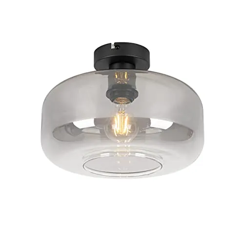 Qazqa Art Deco Deckenlampe schwarz mit Rauchglas - Bizle I LED geeignet - Deckenleuchte im eleganten Art Deco Design, ideal für Wohnzimmer und Schlafzimmer. Dimmbar (Dimmer nicht enthalten) und passend für E27 Leuchtmittel.
