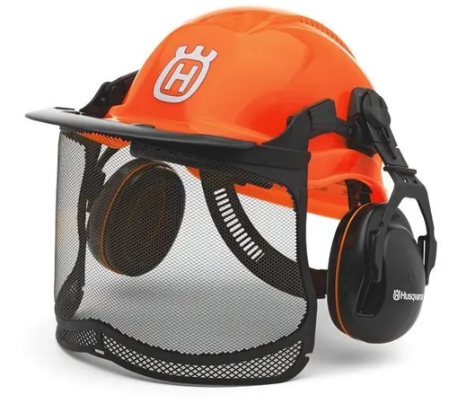 Husqvarna 576412401 Helm Functional in Signalorange - Arbeits- & Schutzkleidung: Robuster Forsthelm mit integriertem Gehörschutz und klarem UltraVision Visier für optimale Sicht und Sicherheit beim Arbeiten im Wald.