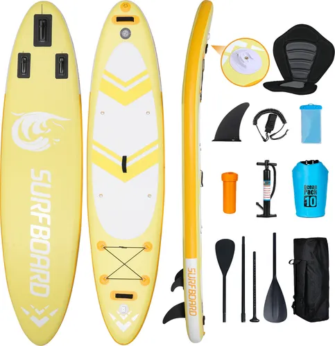 Puluomis Inflatable SUP-Board Set aufblasbar mit Halter, Sitz und Fußband, MB. bis 150Kg, 335/320cm, Surfbrett Paddling Paddelboard