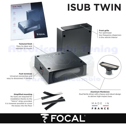 Focal Untersitz-Subwoofer mit integriertem 2-K-Verstärker - Ultrakompakter 20 cm Subwoofer mit 260 Watt max. Leistung und einstellbarem Hoch-/Tiefpassfilter, ideal für kraftvollen Bass im Auto.