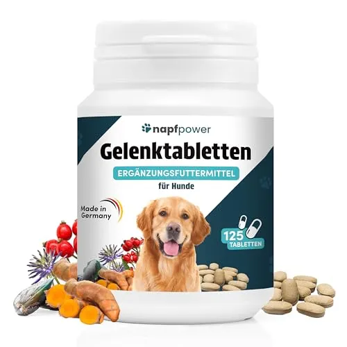 napfpower Gelenktabletten für Hunde - 125 Stk mit hochwertigen Inhaltsstoffen - Fördern Sie die Beweglichkeit Ihres Hundes mit unseren Gelenktabletten! Ideal für aktive Hunde, enthalten sie eine spezielle Mischung zur Unterstützung der Gelenkgesundheit.