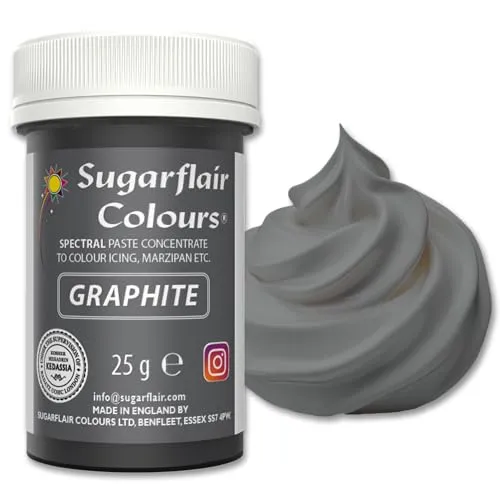 Sugarflair Lebensmittelfarbpaste Graphite, Konzentrierte Spectral Lebensmittelfarbe für Buttercreme, Zuckerpaste, Zuckerguss, Kuchenmischungen, Macarons und mehr! - 25g