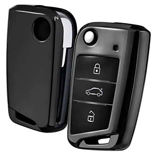OATSBASF Autoschlüssel Hülle VW, VW Golf 7 Schlüsselhülle, Schlüsselbox Cover für VW Polo, Skoda, Tiguan, MK7 3-Tasten (Schwarz)