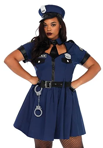 Leg Avenue Polizei-Kostüm Sexy Polizistin XXL - Sexy Kleidung & Dessous, fünfteiliges Kostüm mit Kleid, Gürtel, Krawatte, Handschellen und Mütze – perfekt für unvergessliche Partys!