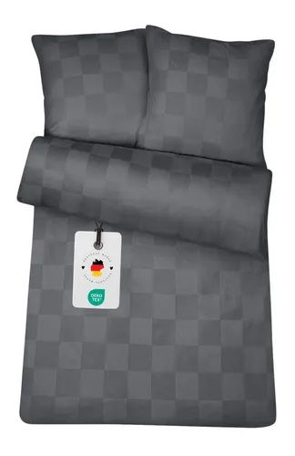 Damast Bettwäsche Anthrazit Karo 135x200 cm - Hochwertige Damast Bettwäsche aus 100% Baumwolle, elegantes Karo-Design, waschbar bis 60 Grad - ideal für stilvolle Schlafzimmer und Hotel-Atmosphäre.