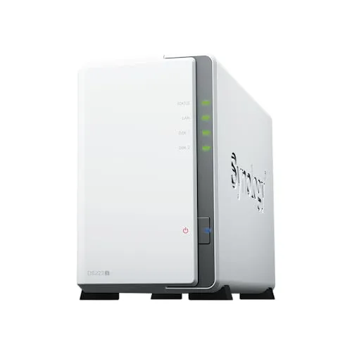 Synology DS223J - 2 Bay Desktop NAS mit 1,4 GHz CPU, 1 GB DDR4 und 2 USB 3.2 Ports, ideal für zentrale Datenspeicherung in Home-Offices und kleinen Büros