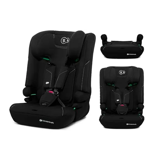 Kinderkraft I-COMFY Autositz, Schwarz, für Kinder 76-150 cm - Sicherer Autositz für Kinder von 15 Monaten bis 12 Jahren (76-150 cm), mit verstellbarer Rückenlehne und 5-Punkt-Sicherheitsgurt. Das EASY GROW SYSTEM passt sich der Wachstumsphase Ihres Kindes an und bietet Komfort und Sicherheit.
