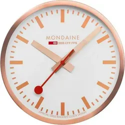 MONDAINE Wanduhr A995.CLOCK.17SBK - Wand- und Bahnhofsuhr in elegantem Roségold, 40 cm aus Aluminium, ideal für stilvolle Wohnräume und präzise Zeitmessung.