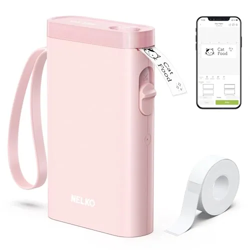Nelko Etikettendrucker P21 – Tragbarer Bluetooth Etikettierer in Rosa - Der kompakte Nelko Etikettendrucker P21 ermöglicht kabelloses Drucken von Etiketten über iOS und Android. Mit über 90 Schriftarten und vielseitigen Vorlagen ideal für Zuhause und Büro. Einfach zu bedienen und mobil!