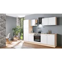 Menke Küchenblock Classic 1 - 270 cm in Weiß - Küchenzeile mit Einbau-Kühlgefrierkombination und Herd-Set, 9 Türen und 1 Schublade, ideal für moderne Küchen ohne Geschirrspüler.