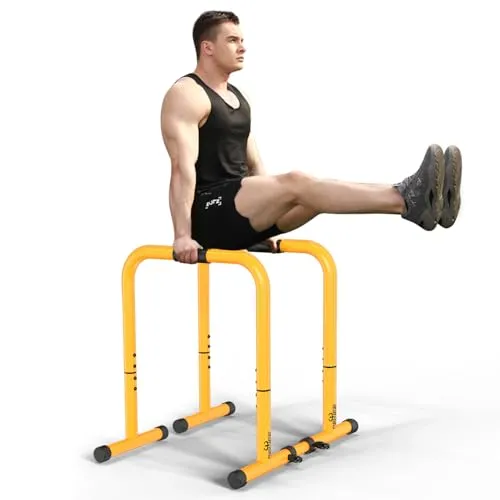 RELIFE REBUILD YOUR LIFE Dip Station Dip Bar Barren Parallettes Push Up Dip-Ständer Einstellbar Einstellbare Höhe Fitness Turnhalle Ausüben Calisthenics Equipment (Gelb)