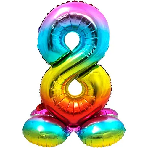 Folat 64298 Folienballon Zahl 8 ca. 81 cm, Rainbow mit Basis, Costumes