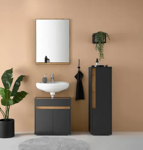 Badmöbel-Set HOME AFFAIRE "CITY/GIRON", 3-teiliges Badezimmer-Set in Anthrazit - Praktisches Badmöbel-Set mit Waschbeckenunterschrank, Wandspiegel und Midischrank. Zeitloses Design, ideal für eine stilvolle Badezimmereinrichtung. Einfache Montage und variable Ablageflächen sorgen für Ordnung.