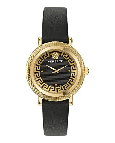 Versace VE7F00323 Greca Flourish Damen Armbanduhr - Elegante Damen Armbanduhr mit Swiss Made Quarzwerk, goldfarbenem Edelstahlgehäuse und einzigartigem Greca Design. Ideal für besondere Anlässe, wasserdicht bis 5 bar.