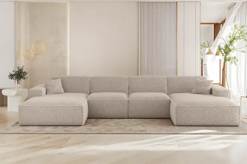 Wohnlandschaft CELES PREMIUM U-Form Sofa in Cappuccino - Stilvolle U-Form Wohnlandschaft CELES PREMIUM in Cappuccino - ideal für gemütliche Abende. Hohe Qualität, pflegeleichter Bezug und bequeme Polsterung machen sie zum perfekten Mittelpunkt in jedem Raum.