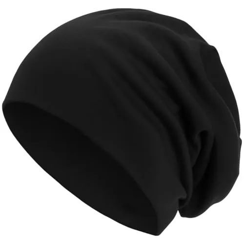 style3 Warme Herbst Winter Slouch Beanie XXL aus atmungsaktivem, feinem und leichten Jersey Unisex Mütze Wintermütze One Size, Farbe:Schwarz