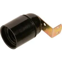 Lampenfassung E27 Schwarz Glatt mit Winkel - Praktische Lampenfassung für E27 Sockel aus schwarzem Kunststoff, mit Winkelbefestigung für einfache Installation und einer maximalen Leistung von 60 W.