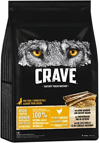 Crave Adult Trockenfutter mit Huhn, 7kg - Hochwertiges Hundefutter mit hohem Proteingehalt - Hundefutter mit 100% natürlichem Huhn und Urgetreide, unterstützt gesunde Muskulatur und liefert natürliche Energie ohne künstliche Zusätze.