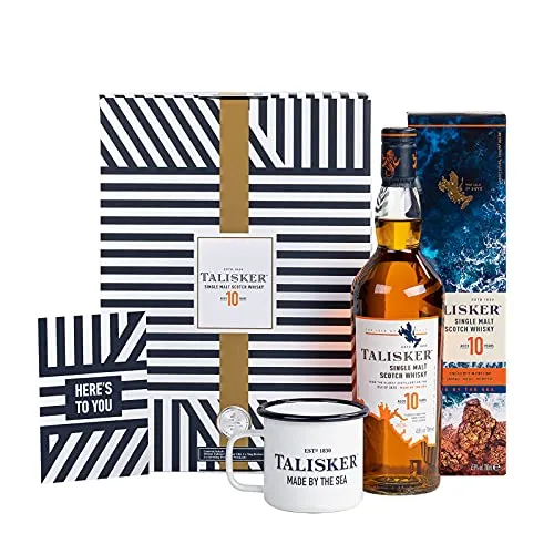 Talisker 10 Jahre Single Malt Scotch Whisky, 700 ml - Whisky mit maritimem Charme, rauchig-süß und pfeffrig im Geschmack. Ideal als Geschenk in eleganter Box mit Talisker-Becher und persönlicher Nachricht.