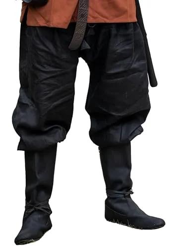 Leonardo Carbone® Wikinger Leinenhose Wodan - Herren Leichte Sommerhose, Festival Outfit, Mittelalter Kleidung, LARP, Cosplay, Freizeithose - 100% Leinen Schwarz M