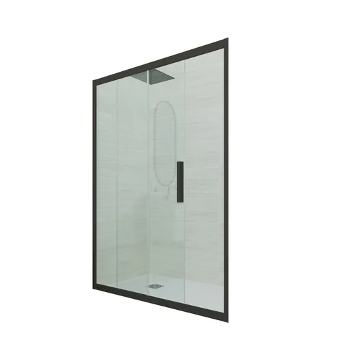 Porta Doccia Scorrevole in PVC Klarglas Schwarz 150 cm Deco - Elegante Duschkabine mit schwarzem Mattprofil, ideal für moderne Badezimmer. Mit 150 cm Breite und 200 cm Höhe aus robustem Glas und PVC für eine stilvolle und praktische Lösung.