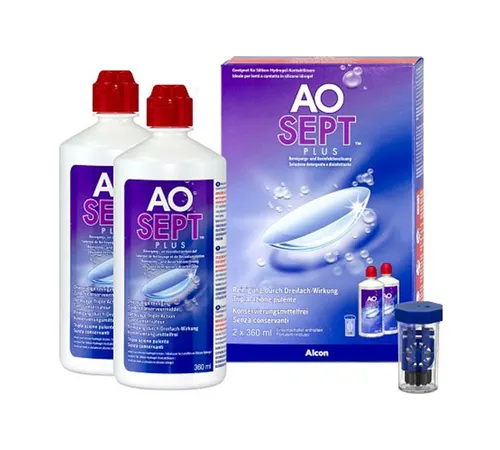 AOSept PLUS 2x 360ml Vorratspackung - Alcon - Zubehör für Kontaktlinsen, bietet eine sanfte und effektive Reinigung für Kontaktlinsen, ideal für empfindliche Augen.