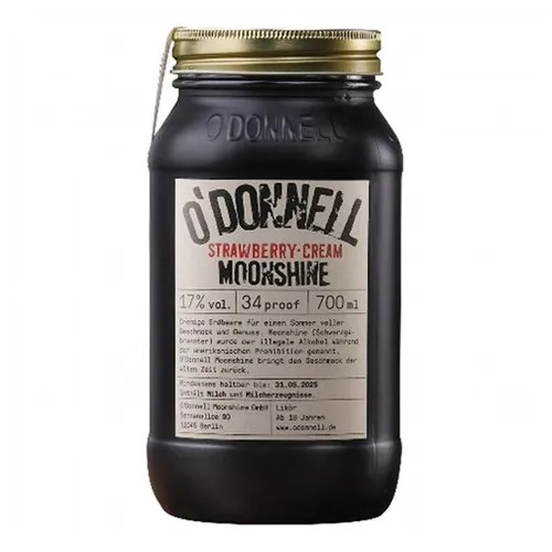 O'DONNELL MOONSHINE Strawberry Cream 17 % Vol. - Fruchtiger Likör mit 17 % Vol., cremig und lecker, perfekt für Cocktails oder pur, 700 ml Flasche von O'Donnell Moonshine.