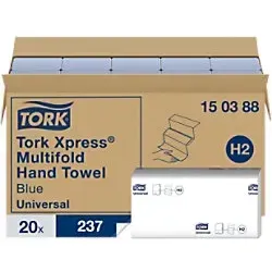 Tork Xpress Multifold Falthandtücher H2 - 2-lagig Blau - Papierhandtücher in Blau, 2-lagig, ideal für H2-Spender. Mit 20 Packungen à 237 Blatt, bieten sie eine effiziente und hygienische Lösung für hohe Ansprüche.
