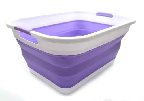SAMMART 41L Collapsible Plastic Laundry Basket - Foldable Pop Up Storage Container/Organizer - Portable Washing Tub - Space Saving Hamper/Basket (Lt. Purple)