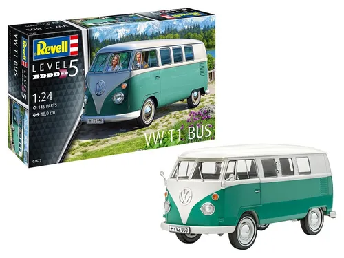 Revell RV 1:24 VW T1 Bus Modellbausatz - Modellfahrzeug, vielteiliger Bausatz des ikonischen VW T1 Busses, ideal für Modellbau-Enthusiasten und Sammler.