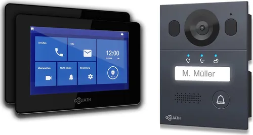 Goliath Intercom Video-Türsprechanlage Goliath Basic Line - 2-Draht Video Türsprechanlage mit 2 HD Monitoren, IP65 Schutzklasse und Touchscreen Bedienung - ideal für Privat- und Gewerbeanwendungen.