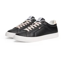 Plateausneaker TOMMY HILFIGER "ICON COURT SNEAKER", Damen, Gr. 37, schwarz - Sportliche Plateausneaker aus hochwertigem Nappaleder mit Flaggen-Logo, ideal für lässige Freizeitlooks.
