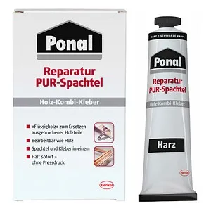 Ponal Spachtelmasse 1297846 Reparatur PUR-Spachtel - Zweikomponentiger Füll-Klebe-Spachtel für Holz, Metall und Kunststoff. Ideal für Innen- und Außenbereich, wasserfest und überstreichbar. Perfekt zum Kleben und Füllen in einem Arbeitsgang!