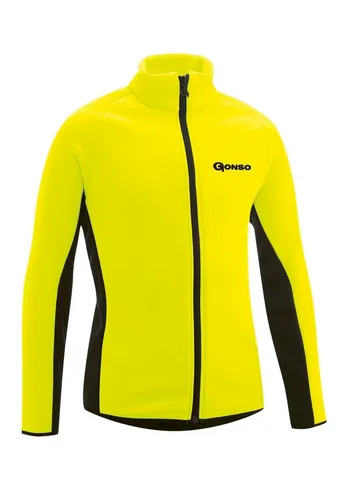 Gonso Moritz Softshelljacke safety yellow / black (M15100) 164 - Softshelljacke für Kinder, 100% winddicht und wasserabweisend, ideal für Radfahrer mit ergonomischem Schnitt und praktischer RV-Rückentasche.