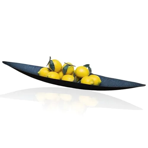 Glas Art handmade Lange Deko- und Ablageschale bootsförmig für Kosmetik Süßigkeiten Snack Schlüssel Kerzen Schwarz 40/65/85 cm, modern und vielseitig (65x15cm)