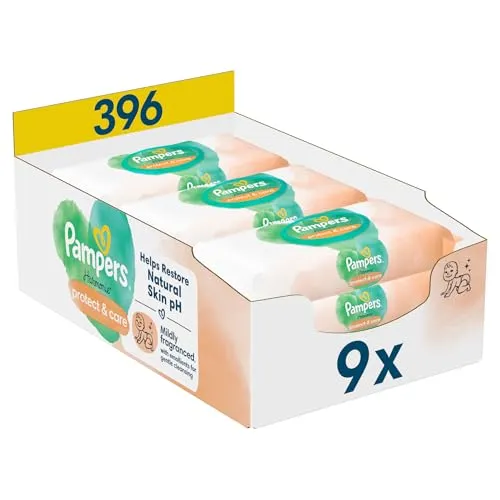 Pampers Feuchte Tücher Harmonie Calendula 9x Babyfeuchttücher - Sanfte Pflege für die empfindliche Haut deines Babys. 9 Packungen mit insgesamt 396 Tüchern bieten zuverlässigen Schutz und sind ideal für die tägliche Anwendung.