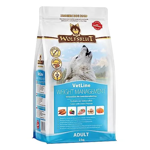 WOLFSBLUT – VetLine Weight Management | Trockenfutter für ausgewachsene Hunde mit Übergewicht & Diabetes mellitus. Getreidefreies Alleinfutter im Beutel | 2kg Truthahn mit Süßkartoffeln
