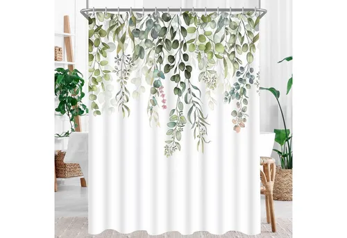 Lerores Duschvorhang Duschvorhang Grün Blätter Antischimmel Textil 180x160 Wasserabweisend