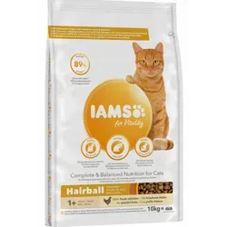 IAMS Trockenfutter für Katzen - Vitalität Hairball mit Huhn 10kg - Katzenfutter für erwachsene und ältere Katzen, unterstützt die 7 Zeichen gesunder Vitalität und reduziert Haarballen mit frischem Huhn.