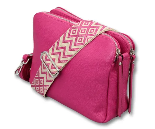 Adel Bags Schultertasche aus Leder, Umhängetasche für Damen in Pink - Handgefertigte Umhängetasche aus echtem Leder mit 5 Fächern und 2 verstellbaren Riemen. Ideal für den Alltag, leicht und stilvoll für jeden Anlass.