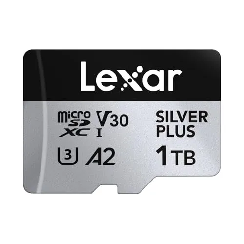 Lexar Silver Plus Micro SD-Karte 1TB – Höchste Geschwindigkeit für Ihre Daten - Erleben Sie mit der Lexar Silver Plus Micro SD-Karte 1TB ultraschnelle Geschwindigkeiten von bis zu 205 MB/s. Ideal für 4K-Videos und Apps. Inklusive SD-Adapter und lebenslangem Recovery Tool für Ihre Sicherheit.