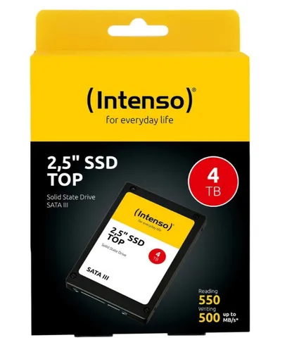 Intenso interne SSD 4TB SATA 3 TOP - Festplatte mit 4TB Kapazität, ideal für schnelle Datenübertragungen und hohe Speicherkapazität. Perfekt für Gamer und kreative Profis!