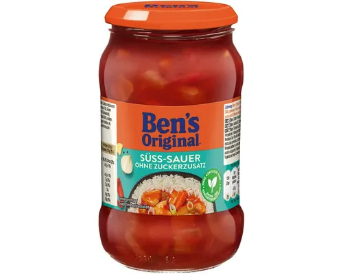 Ben's Original Sauce Süß Sauer ohne Zuckerzusatz 395g - Leckere süß-saure Sauce mit 13% Tomaten und 9.8% Zwiebeln, ideal zum Verfeinern von Gerichten – ganz ohne Zuckerzusatz für bewussten Genuss.