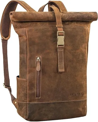 STILORD 'Harriet' Vintage Rolltop Rucksack - Rucksäcke mit Rolltop-Design aus hochwertigem Echtleder, ideal für Laptops bis 17 Zoll – perfekt für stilvolle Abenteuer im Alltag!