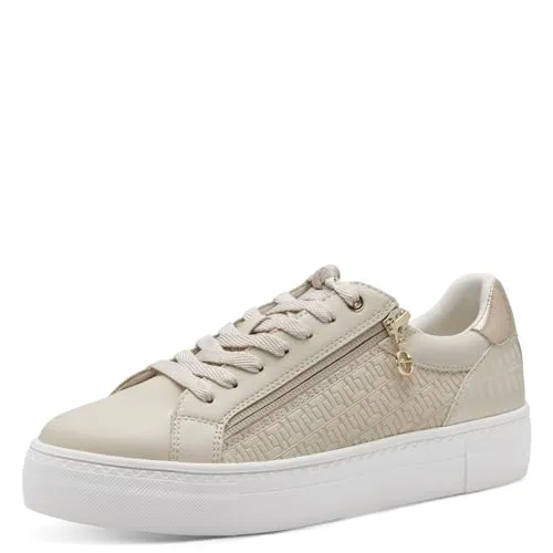 Tamaris Damen Sneaker Plateau Reißverschluss 1-23313-41 - Modischer Sneaker in Beige mit Reißverschluss und Schnürung, vegan und umweltbewusst. Ideal für Freizeitlooks mit Komfort und trendiger Plateau-Sohle.