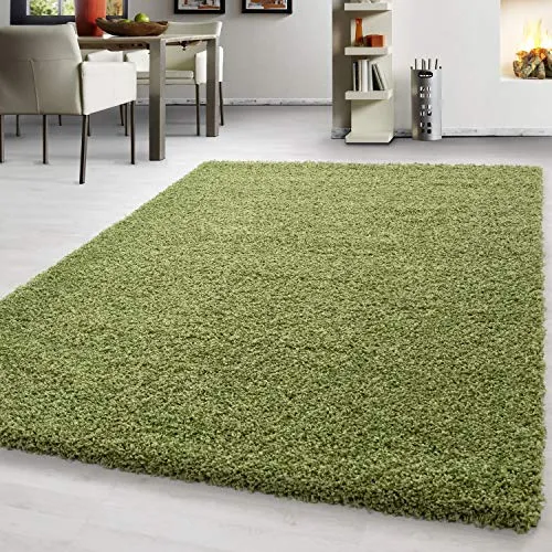 Teppium Moderner Hochflor Teppich Läufer Flur 80 x 150 cm Grün - Flauschiger Shaggy Teppich für jeden Raum - Hochflor Teppich für Wohnzimmer, Schlafzimmer und Flur. Mit 30 mm Florhöhe für einen angenehmen Tritt und kuschelige Fußwärme. Pflegeleicht und langlebig, ideal für den täglichen Einsatz.