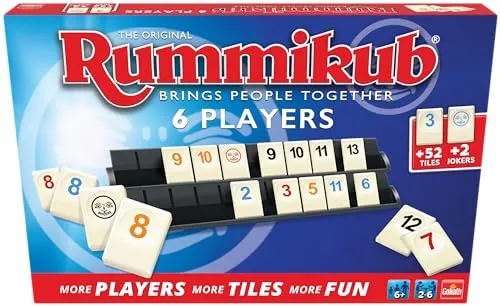 Rummikub Original für 6 Spieler – Familienspaß für alle Altersgruppen - Gesellschaftsspiel für 6 Spieler mit 52 zusätzlichen Chips und 2 Jokern – ideal für ein generationenübergreifendes Spielerlebnis!