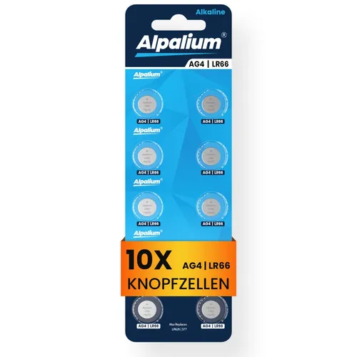 Alpalium AG4 LR66 Knopfzelle 10er Blister - 10er Blister Alkaline LR626 Knopfzellen, ideal für Spielzeuge und elektronische Geräte mit 1,5V Spannung.